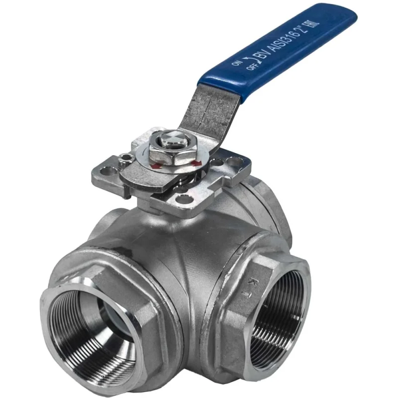 Кран шаровый NEWKEY трехходовой (L-тип) нержавеющий, AISI316 DN50 (2), (CF8M), PN40 NK-BTl50/6