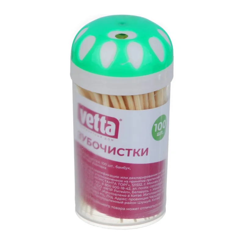 Зубочистки VETTA 100 шт, бамбук, пластиковая упаковка 437-241