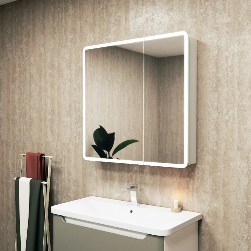ΠΠ΅ΡΠΊΠ°Π»ΡΠ½ΡΠΉ ΡΠΊΠ°Ρ Bauedge Bau Stil 80x80, LED ΠΏΠΎΠ΄ΡΠ²Π΅ΡΠΊΠ°, ΡΠ΅Π½ΡΠΎΡ, ΠΏΠ»Π°Π²Π½ΠΎΠ΅ Π·Π°ΠΊΡΡΠ²Π°Π½ΠΈΠ΅, ΠΎΠ±ΠΎΡΠ°ΡΠΈΠ²Π°Π΅ΠΌΡΠΉ BS8080W