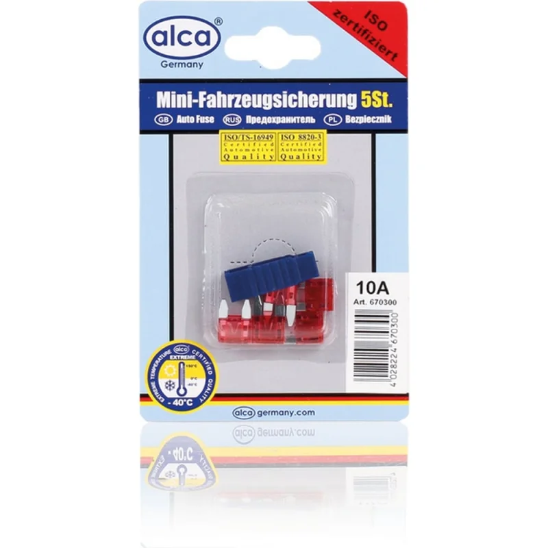 Флажковые предохранители Alca мини 10 А. 5 шт. в блистере 670300