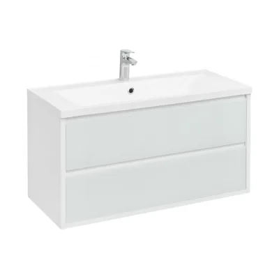 Тумба AQUATON Римини 100 с раковиной Айрис М 100, цвет белый глянец 1A2328V1RN010
