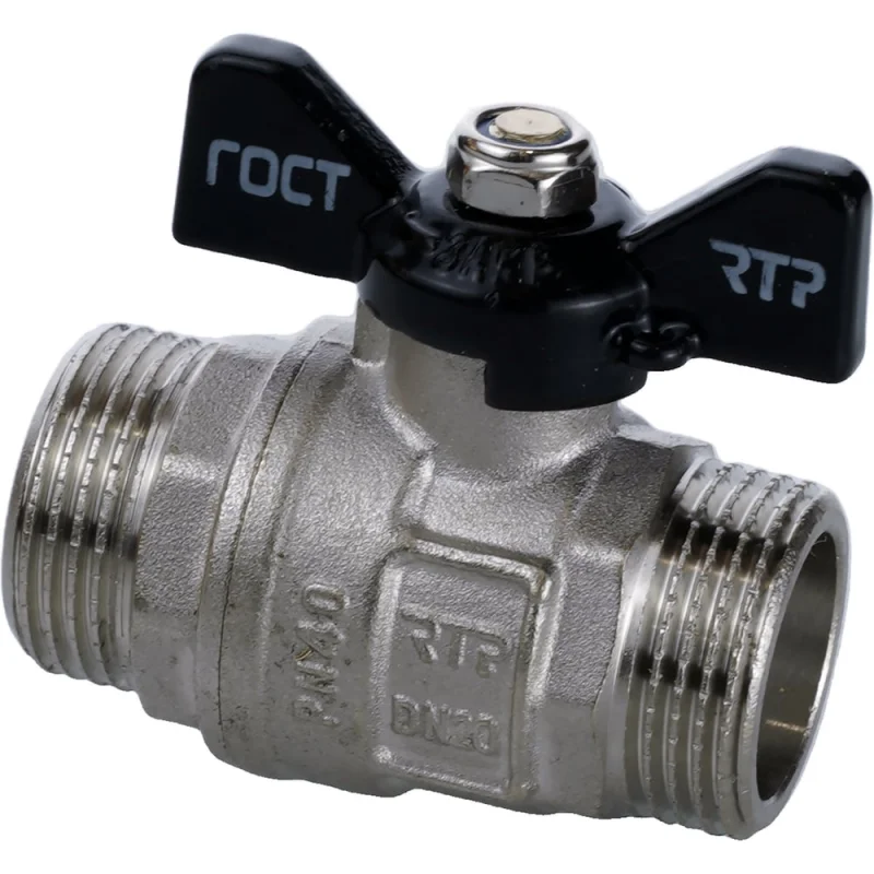 Кран шаровой RTP ГОСТ 1/2'' латунный наружная/наружная резьба PN 40, ручка бабочка, 49312
