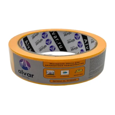 Малярная лента для деликатных поверхностей Alvar 25мм, 25м, желтая (комплект из 5 штук) AL-OT2525Y_5