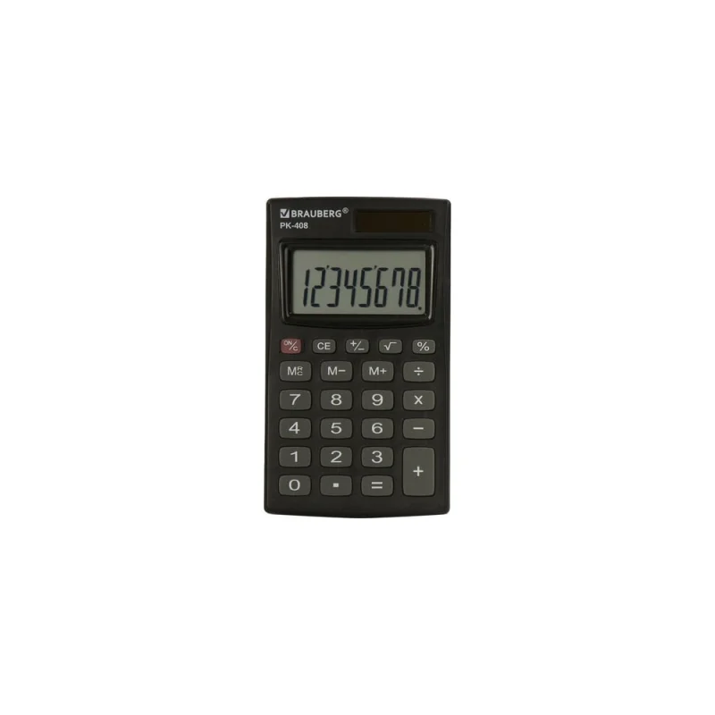 ΠΠ°ΡΠΌΠ°Π½Π½ΡΠΉ ΠΊΠ°Π»ΡΠΊΡΠ»ΡΡΠΎΡ BRAUBERG PK-408-BK 97x56 ΠΌΠΌ, 8 ΡΠ°Π·ΡΡΠ΄ΠΎΠ², Π΄Π²ΠΎΠΉΠ½ΠΎΠ΅ ΠΏΠΈΡΠ°Π½ΠΈΠ΅, ΡΠ΅ΡΠ½ΡΠΉ 250517