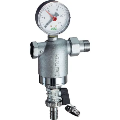 Фильтр FAR 1/2" НР-BР, с манометром, 100мкм, Max: 95C, 25бар FA 3946 12100
