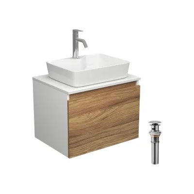Комплект для ванной Bauedge 4 предмета (тумба Bau Dream 60 + раковина BAU 48x37, с отв. под смеситель + смеситель Dream, выпуск клик-клак, хром) BD1874