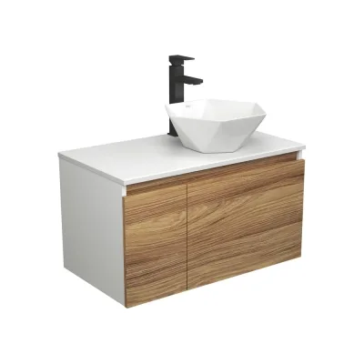 Комплект для ванной Bauedge 3 предмета (тумба Bau Dream Blackwood 80 + раковина на столешницу BAU Crystal 40x40, белая, смеситель высокий Hotel Black) BD1821