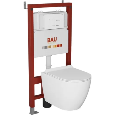 Комплект Bauedge BAU 6 в 1: инсталляция BAU PRO, унитаз подвесной безободковый Bau Dream 49,5x36, сиденье дюропласт микролифт, клавиша BAU Soul, белая Q111300-BL0001-Q00014