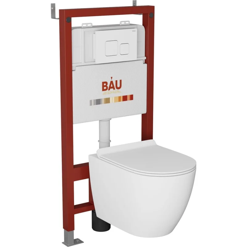 Комплект Bauedge BAU 6 в 1: инсталляция BAU PRO, унитаз подвесной безободковый Bau Dream 49,5x36, сиденье дюропласт микролифт, клавиша BAU Soul, белая Q111300-BL0001-Q00014