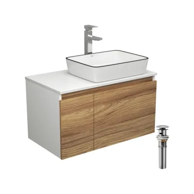 Комплект для ванной Bauedge 4 предмета (тумба Bau Dream 80 + раковина BAU 48x37, белая + смеситель Hotel Still, выпуск клик-клак, хром) BD1756