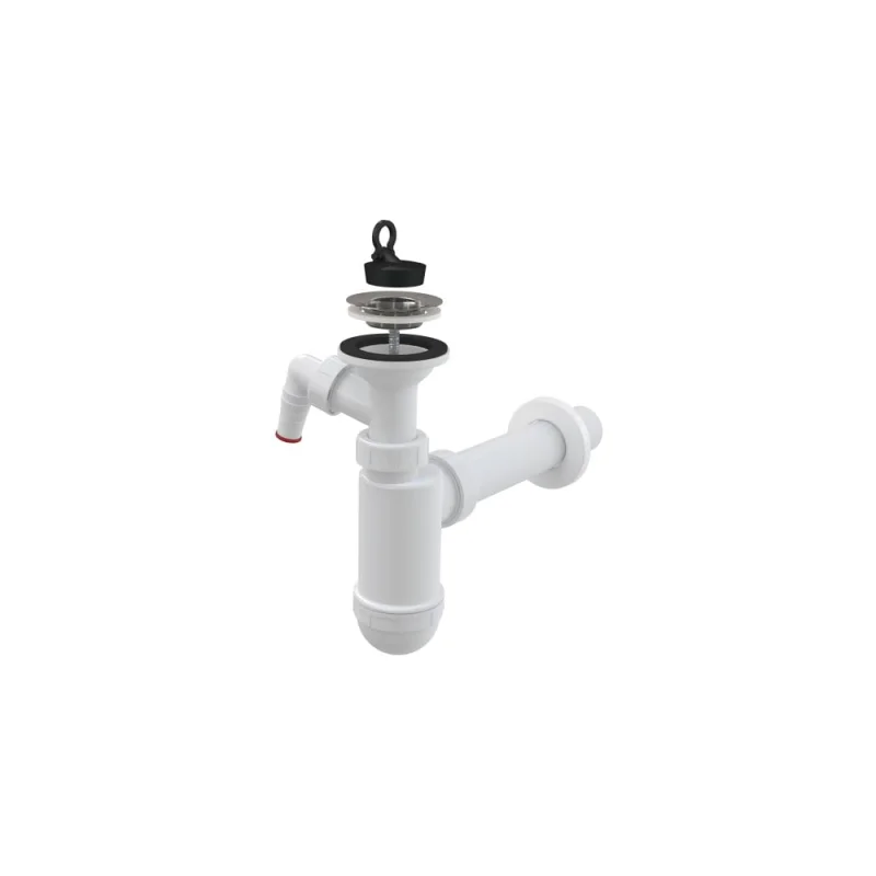 Бутылочный сифон для умывальника Alca Plast литоый выпуск 1 1/4"x40 с прямой трубкой 40 мм, нерж/сетка A41P 025-1338