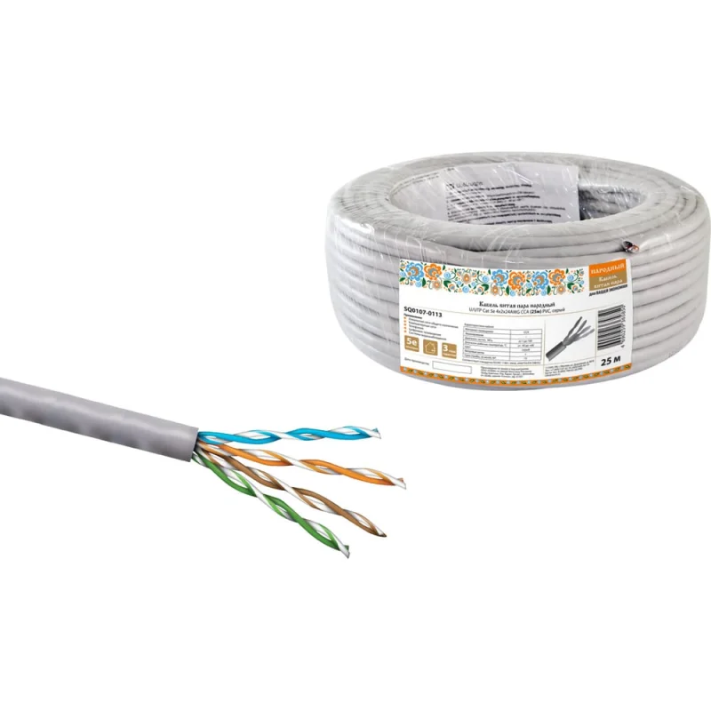 ΠΠ°Π±Π΅Π»Ρ Π²ΠΈΡΠ°Ρ ΠΏΠ°ΡΠ° TDM ELECTRIC Π½Π°ΡΠΎΠ΄Π½ΡΠΉ U/UTP Cat 5e 4Ρ
2Ρ
24AWG CCA (25ΠΌ) PVC, ΡΠ΅ΡΡΠΉ SQ0107-0113