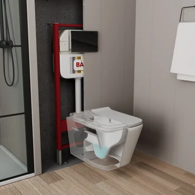 Рамная инсталляция для подвесного унитаза Bauedge BAU NEO 45 кнопка смыва из стекла BAU Dream дизайнерская, черная NEO45700-Q00011