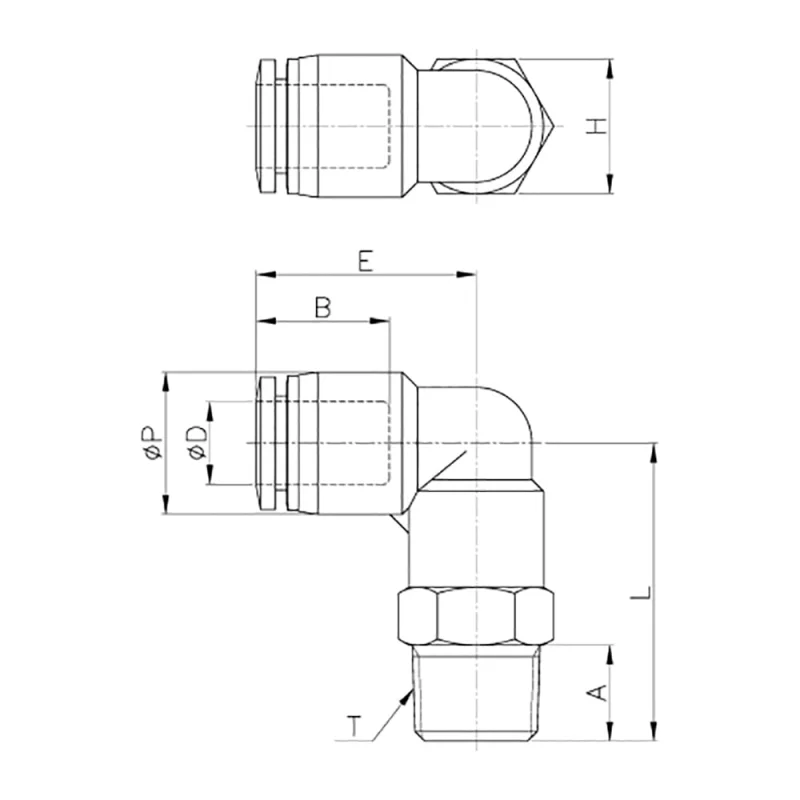 Фитинг L-образный 4 мм с наружной металлической резьбой M5 CDC Pneumatics PL 04M5
