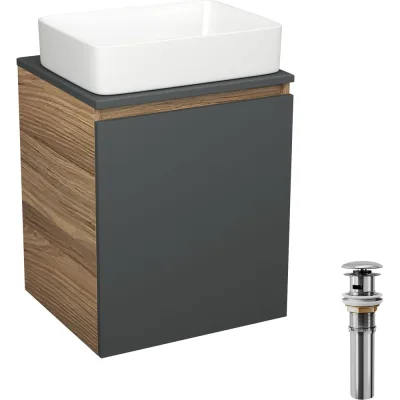 Тумба Bauedge Bau Dream Blackwood 50 графит, раковина BAU Hotel, выпуск клик-клак, хром SD4029