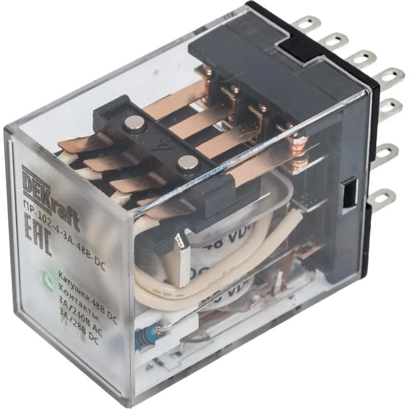 Промежуточное реле Dekraft ПР-102, 4 конт., LED, 3 А, 48 В, тип DC 23808DEK