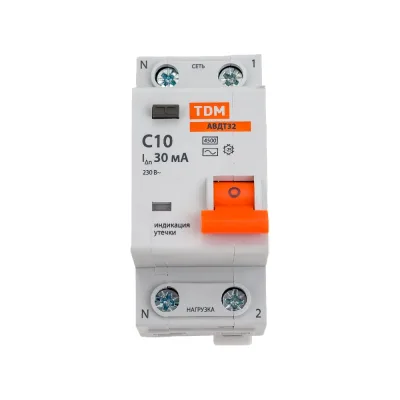 АВДТ TDM 32 2P(1P+N) C10А 30мА 4,5кА тип АС SQ0202-0501