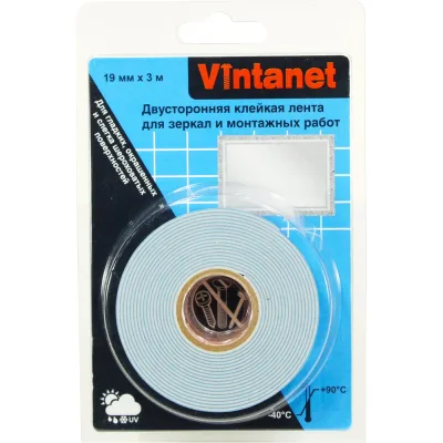 Двусторонняя клейкая лента для зеркал и монтажных работ Vintanet VN819, 19 мм х 3 м VN819193