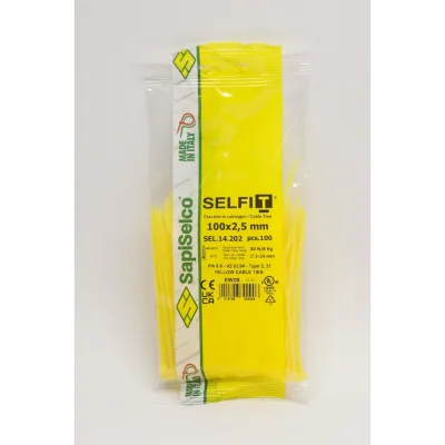 Стяжки SapiSelco желтого цвета, 2.5x100 мм, полиамид 6.6, 100 шт. SEL.14.202R