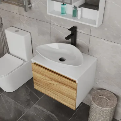 Комплект для ванной Bauedge 3 предмета (тумба Bau Dream Blackwood 60, раковина BAU Triangle 59x39, смеситель для раковины высокий Hotel Black, черный) BD1548