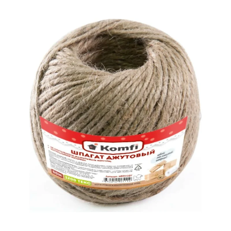 Джутовый шпагат Komfi 50 м, 1200 текс, бурый 124640