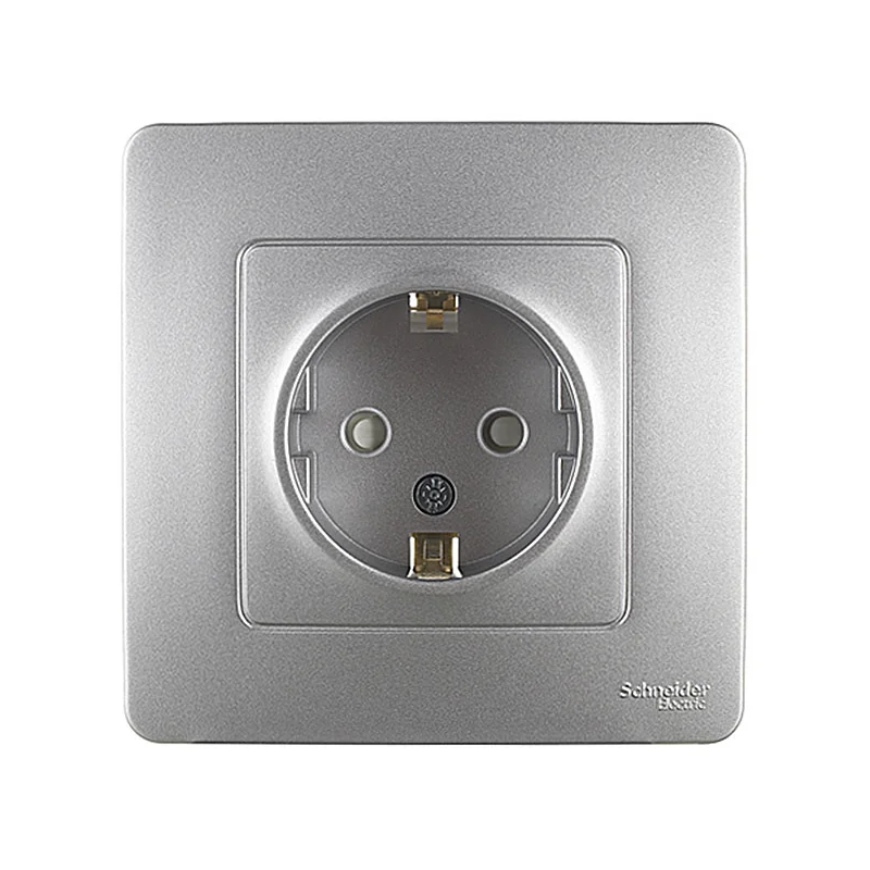 Розетка Systeme Electric Blanca встраиваемая алюминий с заземлением со шторками (BLNRS001113)