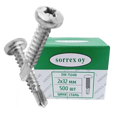 Саморез оцинкованный по металлу SORREX DIN 7504N 2x32 (500штук) 7504N-1-042-032 500