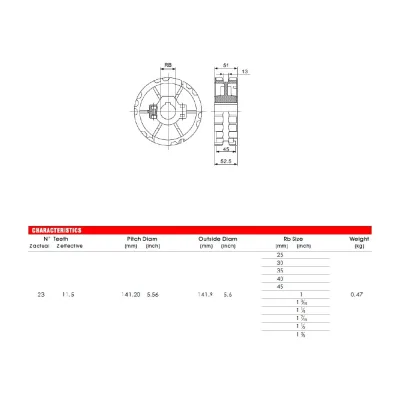 Звездочка 23T для модульной цепи HS-820/831 23 зубьев, круг 25 мм, шпон-паз 8 мм, приводная литая разборная SPLIT материал PA (HGB) Hongsbelt 00-00031453