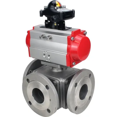 Шаровой кран DN.ru 316-316-PTFE L-тип Ду20 Ру16, пневмопривод, БКВ D160-32646