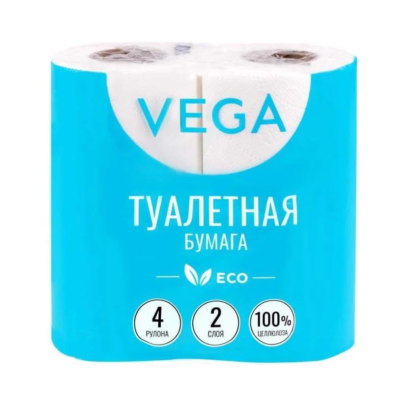 Туалетная бумага Vega Эко 2 слоя, 4 шт, 15 м, тиснение, белая 315618