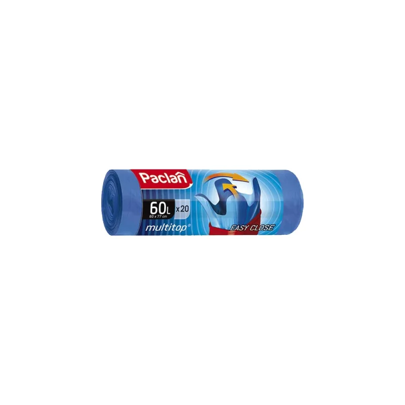 Мешки для мусора Paclan 60 л, с ушками, синие, в рулоне 20 шт., ПНД, 14 мкм, 60x77 см, "Multitop" 604062 5900942341733