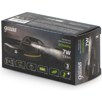 Фонарь Gauss налобный модель GFL411 7W 330lm Li-ion 800mAh LED GF411