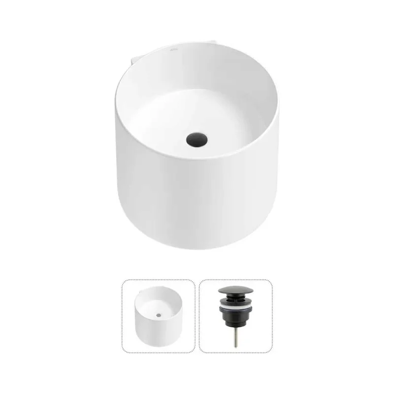 Набор Wellsee M1 Limited Edition 2 в 1: подвесная раковина 45x45 см, донный клапан в цвете матовый черный 20213843R