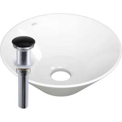 Раковина чаша накладная круглая Bauedge BAU Dream D43, белая + выпуск клик-клак, черный BH1152