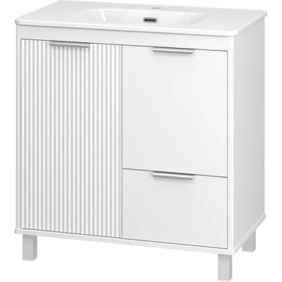 Тумба напольная Brevita RISACCA White - 80, 2 дверцы, 1 ящик, матовая эмаль + раковина УТ000027938