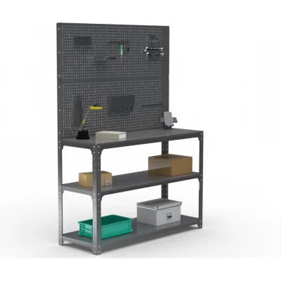 Стол-верстак ООО Металекс Metalex KIT 950х1300х600 мм, две полки + двойная перфопанель с комплектом аксессуаров, серый 205168