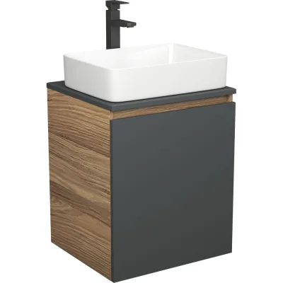 Тумба Bauedge Bau Dream Blackwood 50 графит, раковина BAU Hotel, смеситель для раковины высокий Hotel Black, черный SD4032