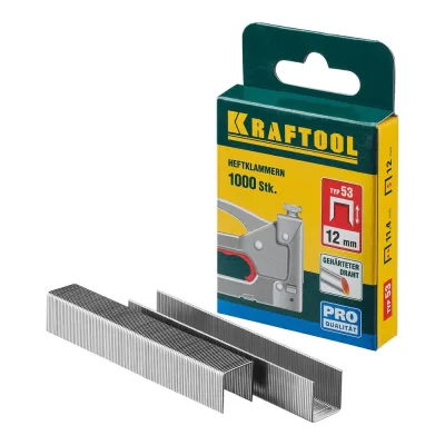 Скобы для степлера KRAFTOOL тип 53 (A /10 /JT21) 12 мм, 1000 шт, калибр 23GA, 31670-12