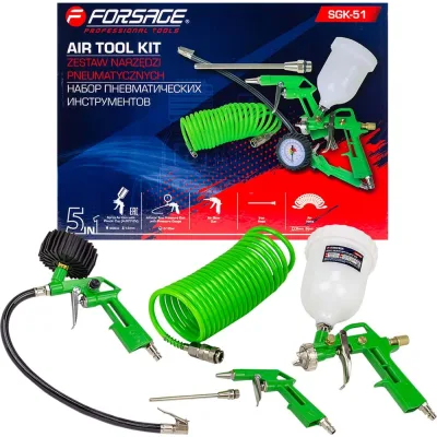 Краскораспылитель Forsage H-827-2V c верхним пластиковым бачком 600мл в комплекте с аксессуарами, набор 5 предметов F-SGK-51(58004)