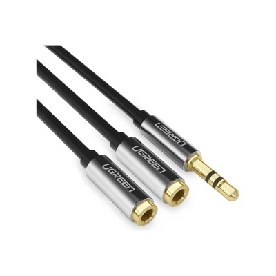 Сплиттер av123 (10532) 3.5mm aux stereo audio splitter cable with braid. длина: 20 см. цвет: черный Ugreen 10532_