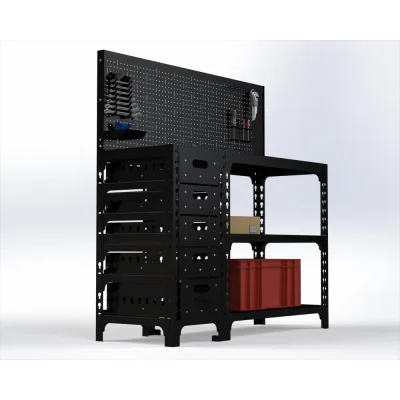 Стол-верстак ООО Металекс c одной тумбой 950x1400x400 + перфопанель с комплектом аксессуаров, чёрный 117312