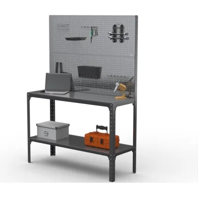 Стол-верстак ООО Металекс Metalex KIT 950х1800х500 мм, одна полка + двойная перфопанель с комплектом аксессуаров, серый 205137