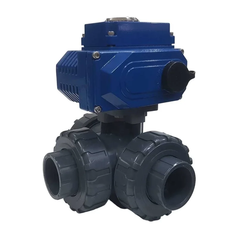 Трехходовой ПВХ шаровый кран TECHNO 3040PVC-NP50DF24V DN40, с электроприводом 50Нм, 24В, управление открыто/закрыто 673402