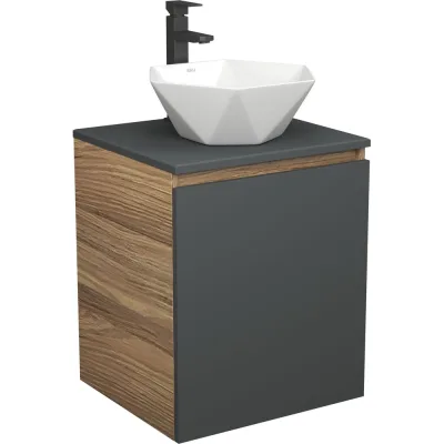 Тумба Bauedge Bau Dream Blackwood 50 графит, раковина BAU Crystal 40х40, смеситель для раковины высокий Hotel Black, черный SD4095