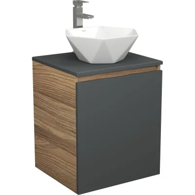 Тумба Bauedge Bau Dream Blackwood 50 графит, раковина BAU Crystal 40х40, смеситель для раковины высокий Hotel Still, нержавеющая сталь SD4096