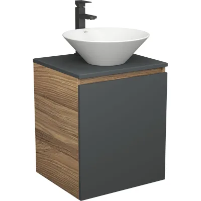 Тумба Bauedge Bau Dream Blackwood 50 графит, раковина BAU Dream D43, смеситель для раковины высокий Hotel Black, черный SD4068