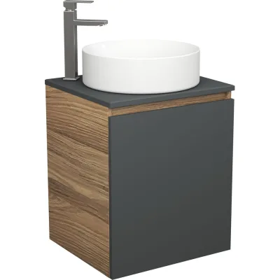 Тумба Bauedge Bau Dream Blackwood 50 графит, раковина BAU Dream круглая, смеситель для раковины высокий Hotel Still, нержавеющая сталь SD4051