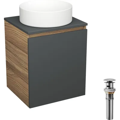 Тумба Bauedge Bau Dream Blackwood 50 графит, раковина BAU Dream круглая, выпуск клик-клак, хром SD4047