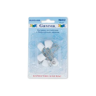 Английские булавки Gamma BUKS-006 с безопасным замком, в блистере, 6 шт, 40 мм, 02 белый 185887