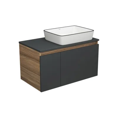 Тумба с раковиной Bauedge Bauedge (тумба подвесная Bau Dream Blackwood 80, графит + раковина санфаянс накладная прямоугольная BAU Hotel Black Rand 48х37) BD2214